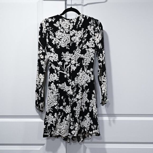 Reiss Size 2 Black Ecru Floral Gabriella Mini Dress | Size 2 - Picture 8 of 11